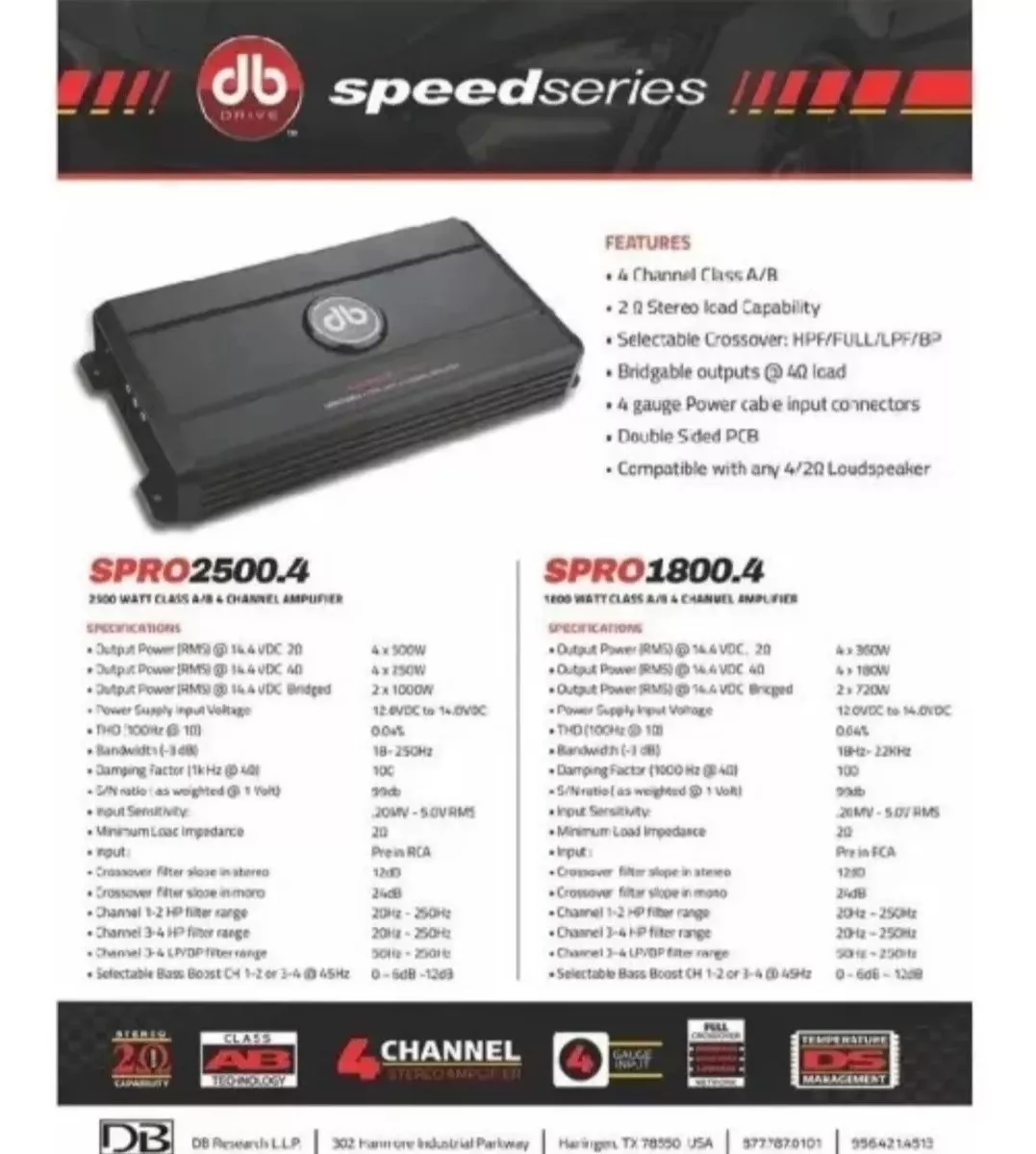 Paquete De 4 Bocinas Medio Rango Ds18+amplificador Db Drive