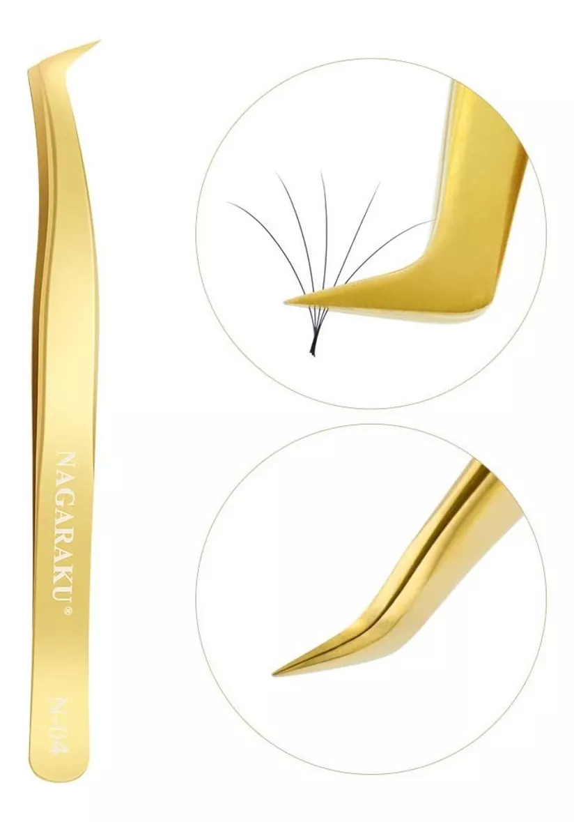 Pinzas Extensiones De Pestañas Volumen Nagaraku N-04 Color Dorado