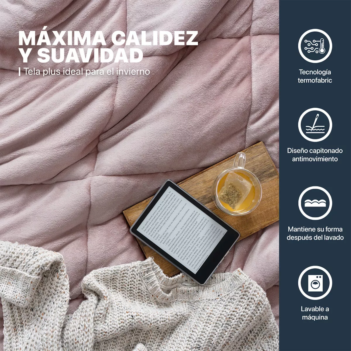 Set Edredón Invernal Matrimonial Esquimal + Fundas De Almohada + Sábana De Cajón, Rosa-rosa Claro