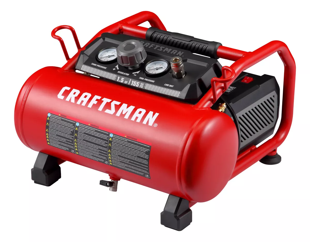 Craftsman Cmxecxa0200341 - Compresor De Aire, 3 Galones, 1.5 Hp Máx. 155 Psi, Sin Aceite, Portátil, Color Rojo