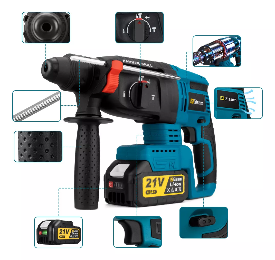 Rotomartillo Inalámbrico Taladro Sds-plus Gisam W3747 2200w