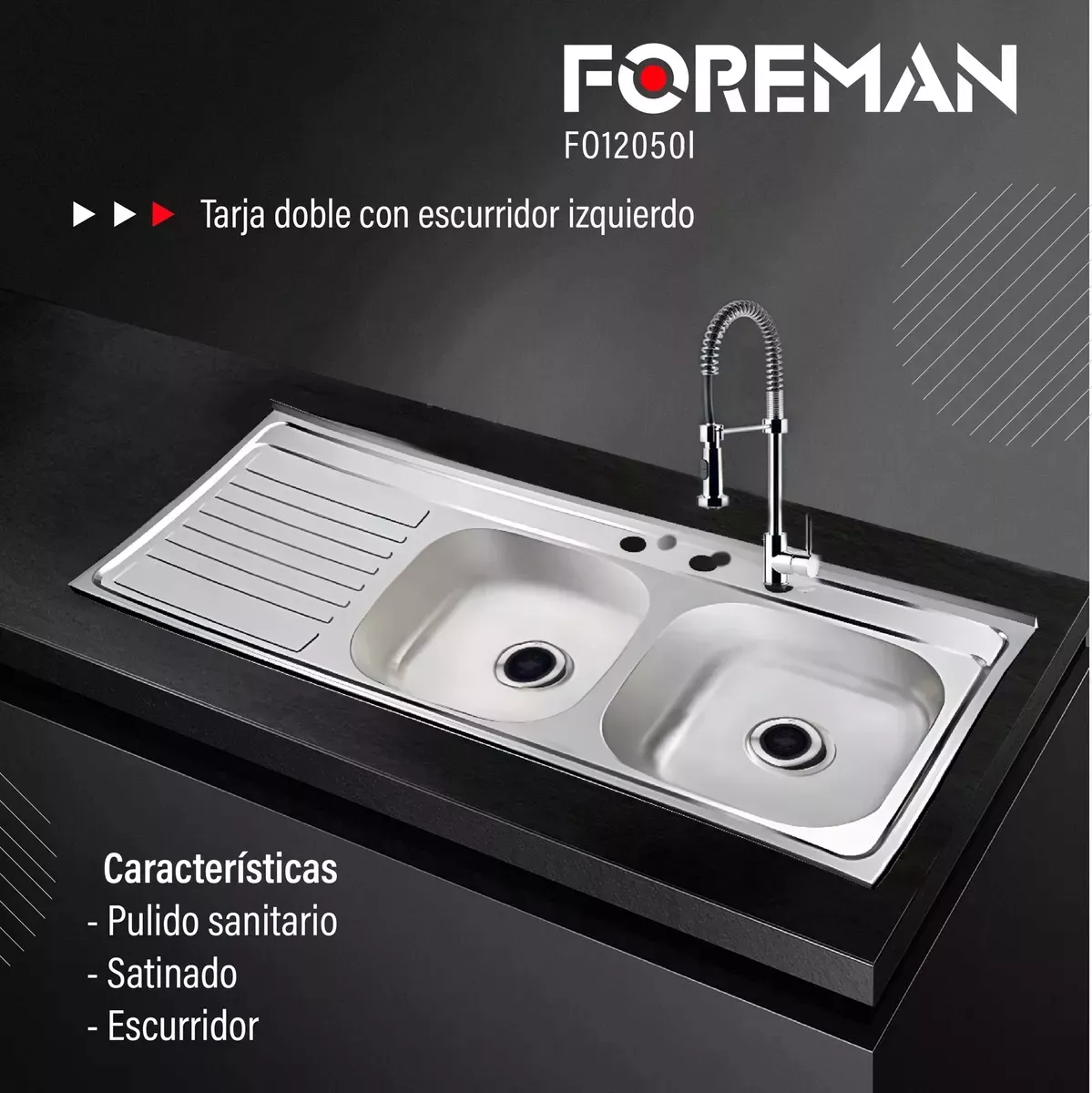 Tarja Fregadero Acero Inoxidable Doble Escurridor Cocina