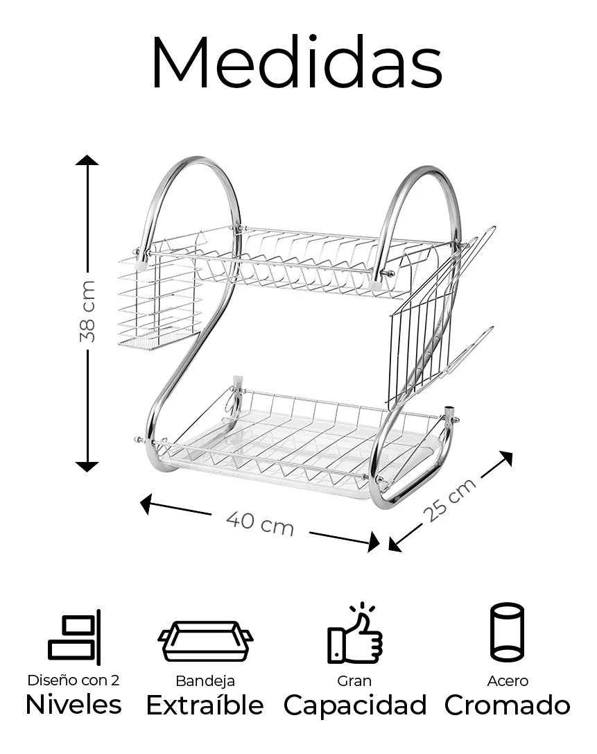 Escurridor De Cubiertos De Cocina Trastes Cromado Moderno