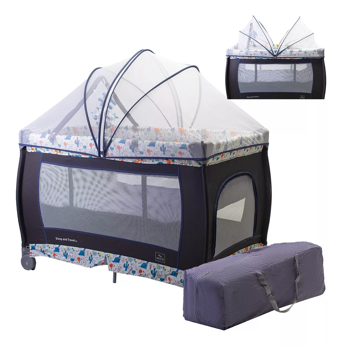 Cuna Corral Para Bebé Aeiou Bc003 Plegado Fácil Color Dark