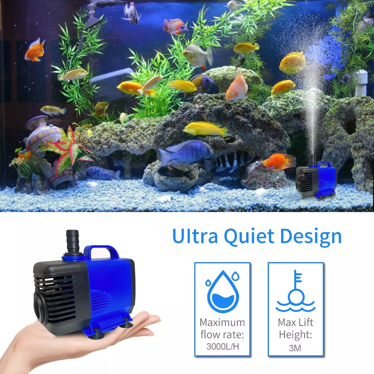 Bomba De Agua Sumergible 3m 3000l/h Para Acuario, Fuente