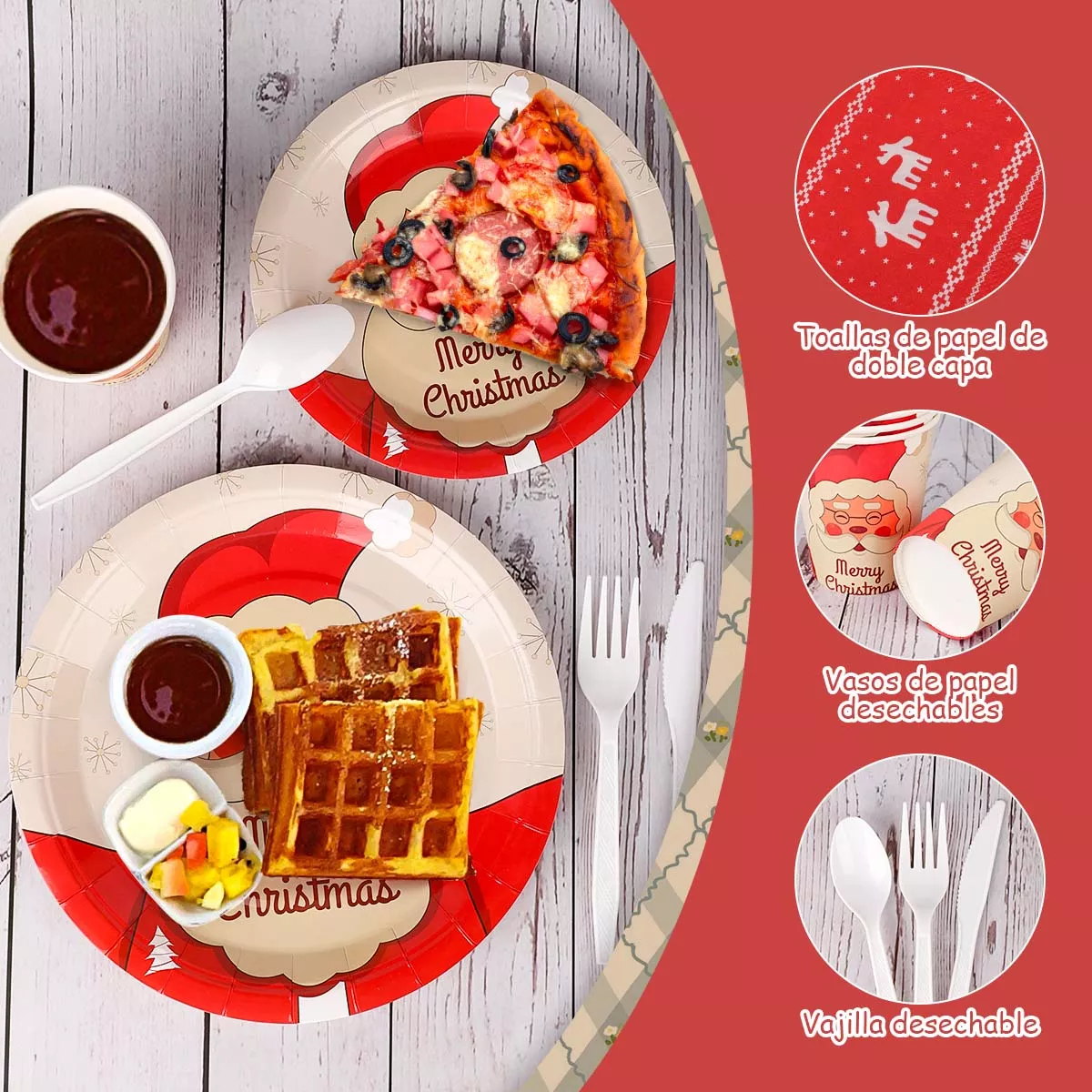 Juego De Vajilla Navidad De Desechables Platos Vasos 225 Pzs