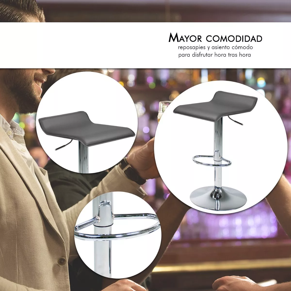 2 Bancos Altos Gris Barra Cocina Bar Cantina Cafeteria Antro Acabado de la estructura Cromado