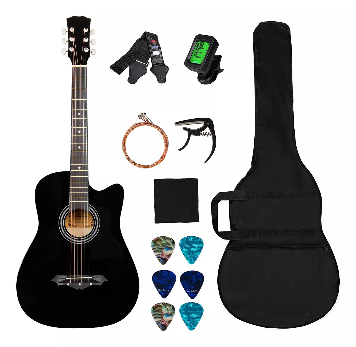 Guitarra Acústica Clasica De 38 Inch,con Funda  Y Accesorios