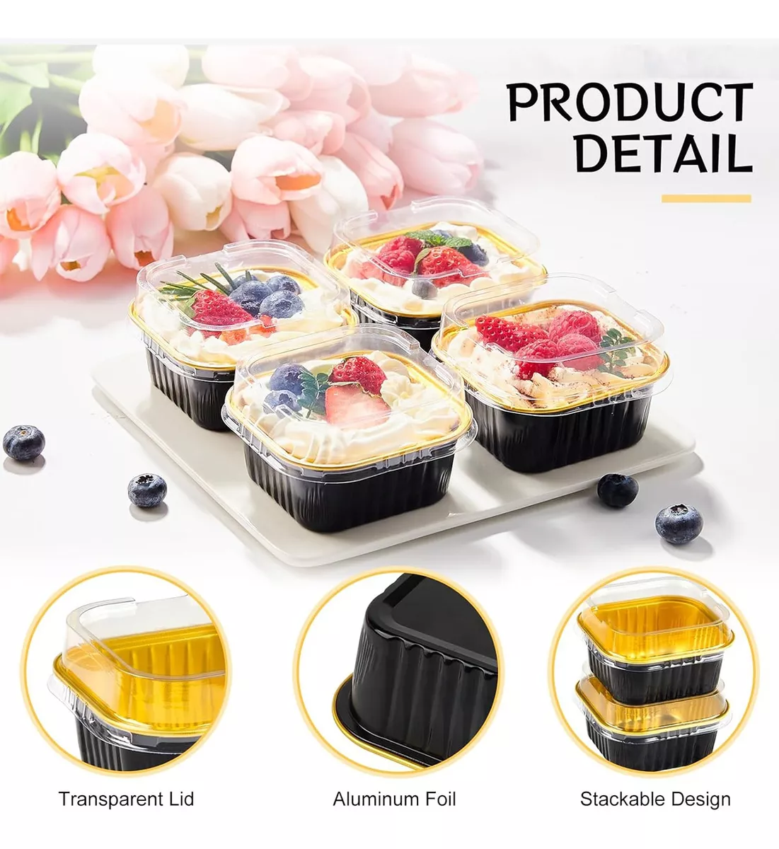 50 Molde De Aluminio Desechable Pastel Para Hornear Con Tapa