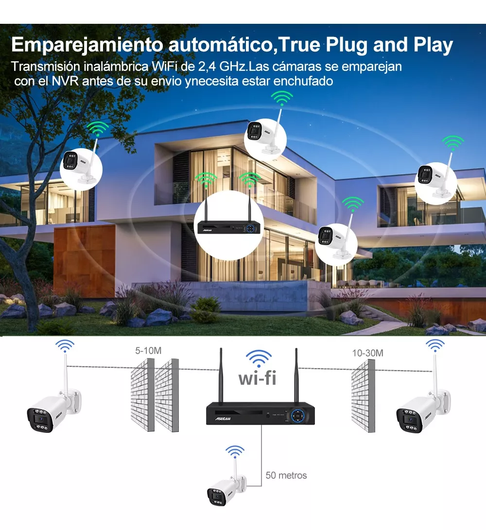 Kit Videovigilancia 4 Camaras De Seguridad Wifi 4mp Nvr Cctv