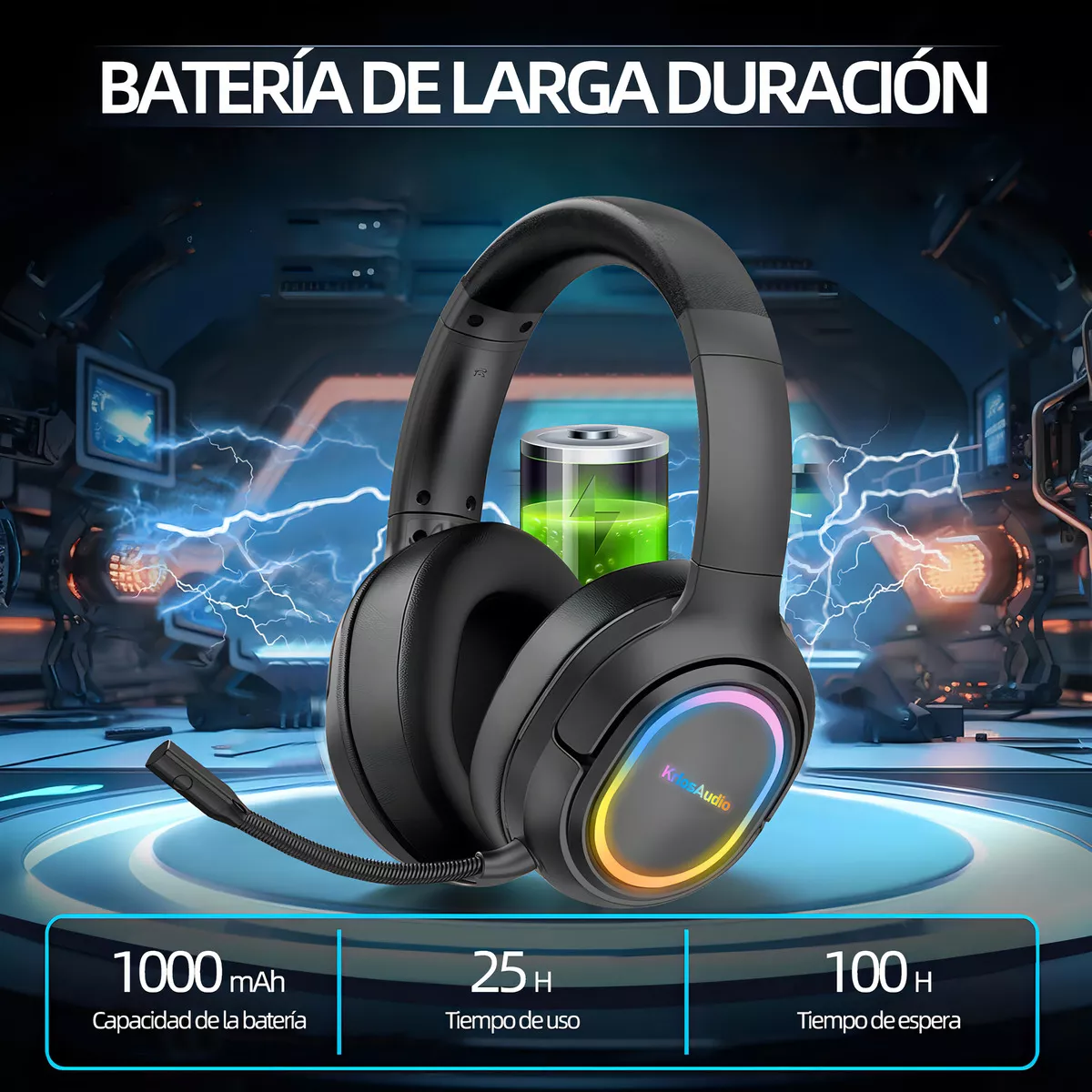 Audífonos Inalámbricos Diadema Bluetooth Gamer Headset KRIOS Bk3 Con Micrófono Luz Led Manos Libres Para Xbox Ps4 Pc