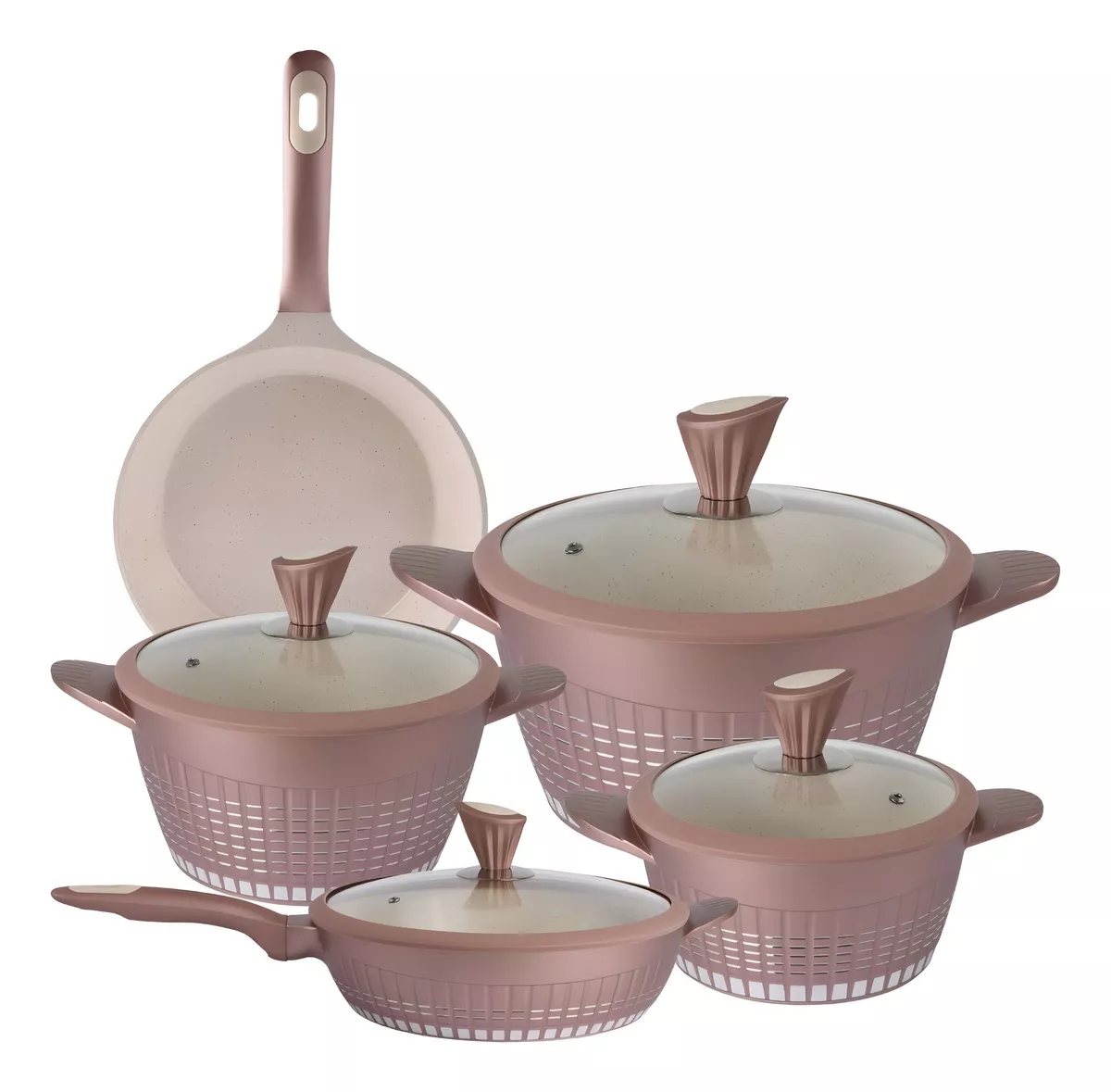 Bateria De Cocina Antiadherente (mármol) Kochstelle 13 Pzs Color Rosa