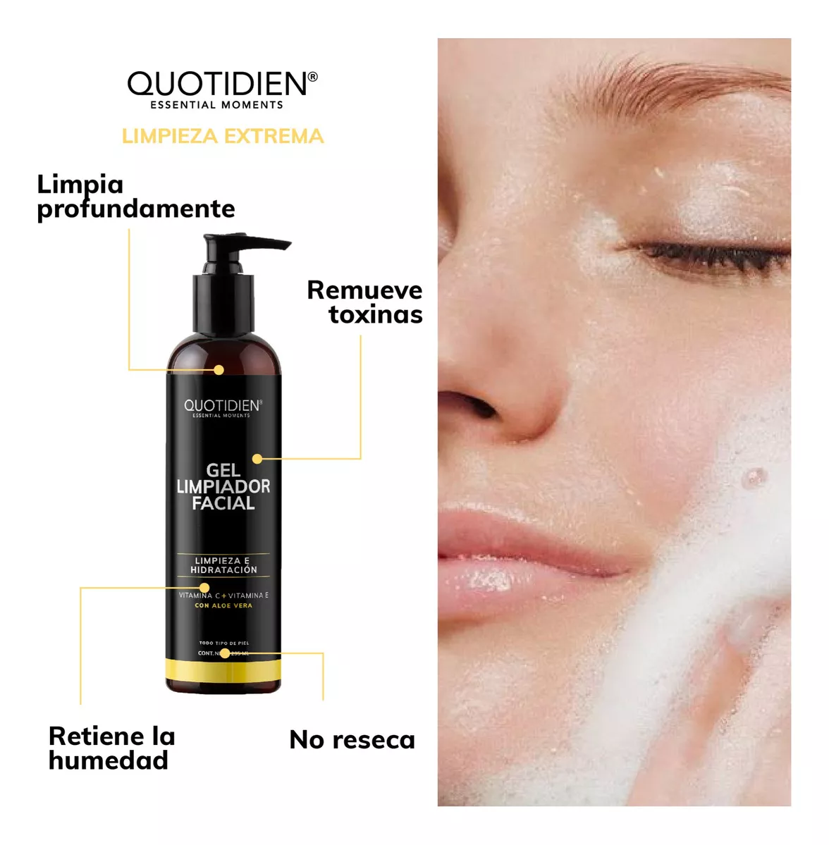 Kit Limpiador Facial + Tonico Facial + Serum Vitamina C + Suero Acido Hialuronico + Serum Niacinamida + Suero Ácido Glicolico + Gel Contorno De Ojos Quotidien Kit Hidratacion Facial - Paquete