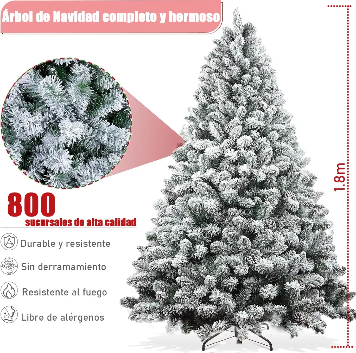 Árbol De Navidad Nieve Artificial 1.80m 800 Ramas Blancas