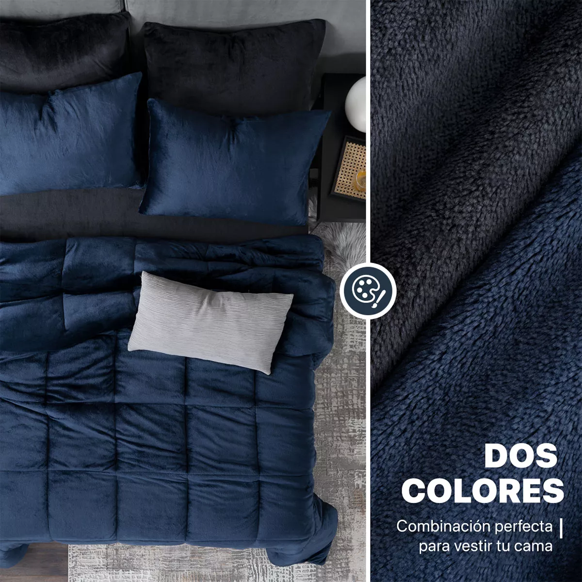 Set Edredón Invernal King Size Esquimal + Fundas De Almohada + Sábana De Cajón, Azul Marino-gris Oscuro