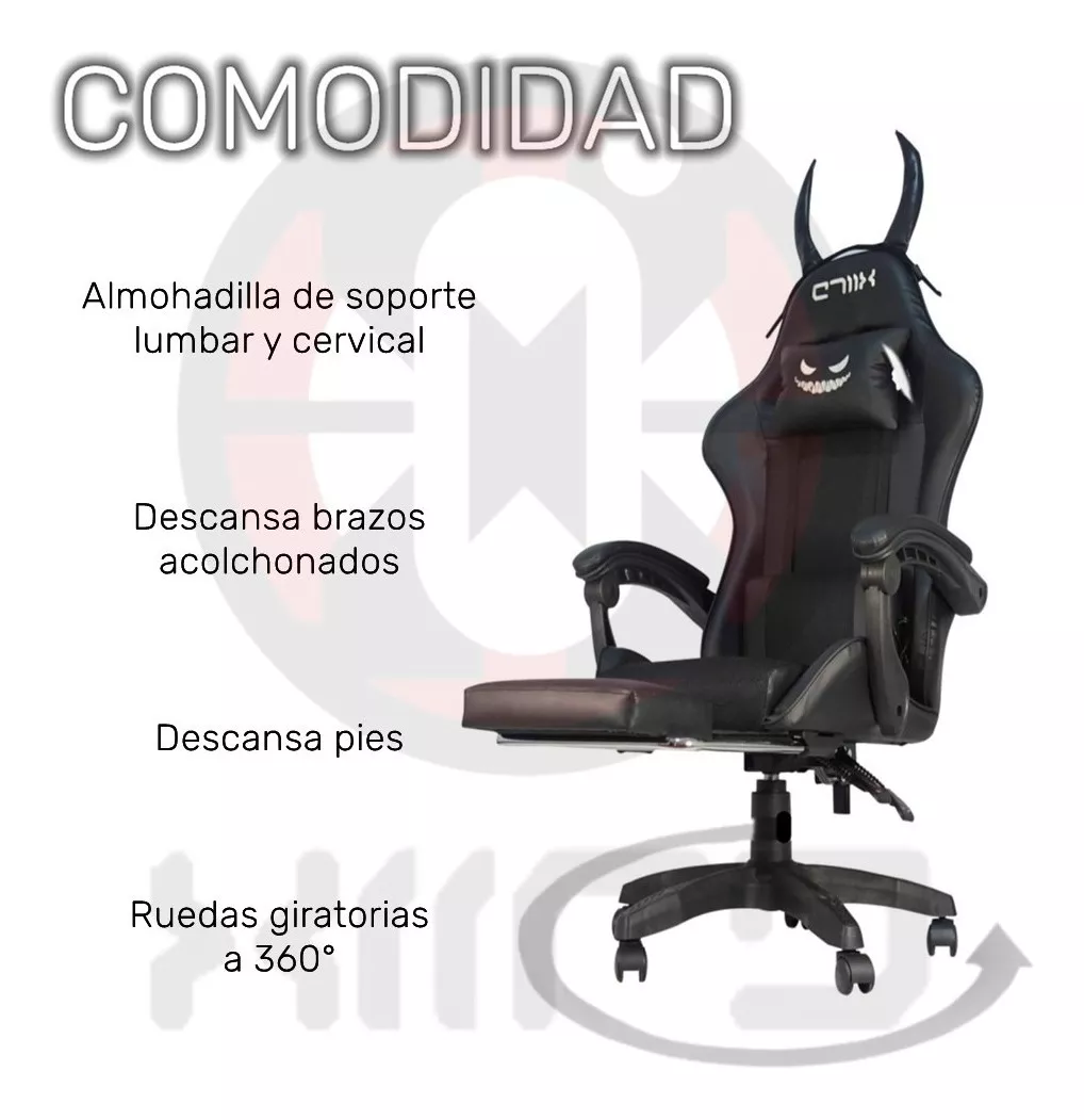 Silla Gamer Reclinable Con Orejas Ergonómica Tela Respirable