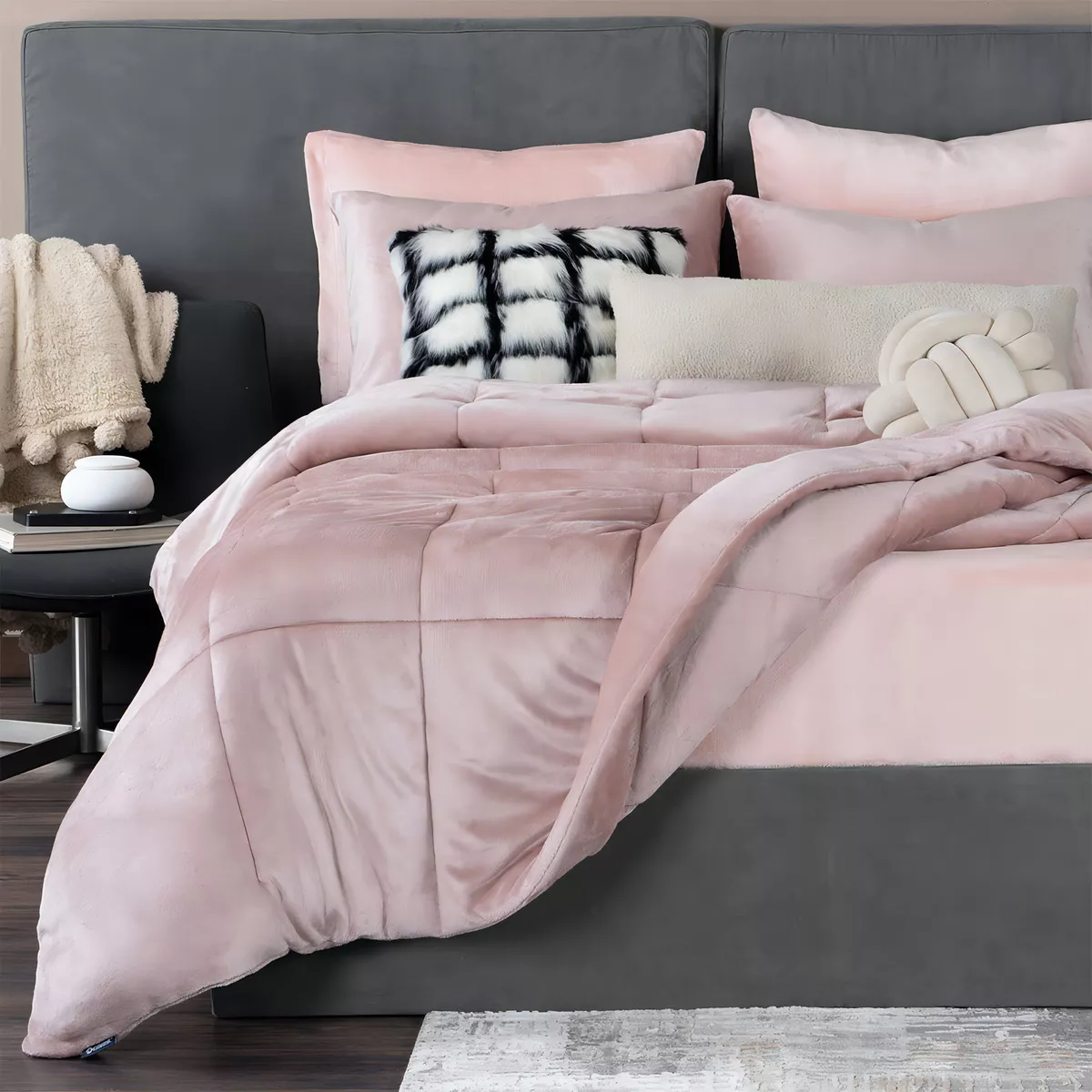 Set Edredón Invernal Matrimonial Esquimal + Fundas De Almohada + Sábana De Cajón, Negro-gris Oscuro.