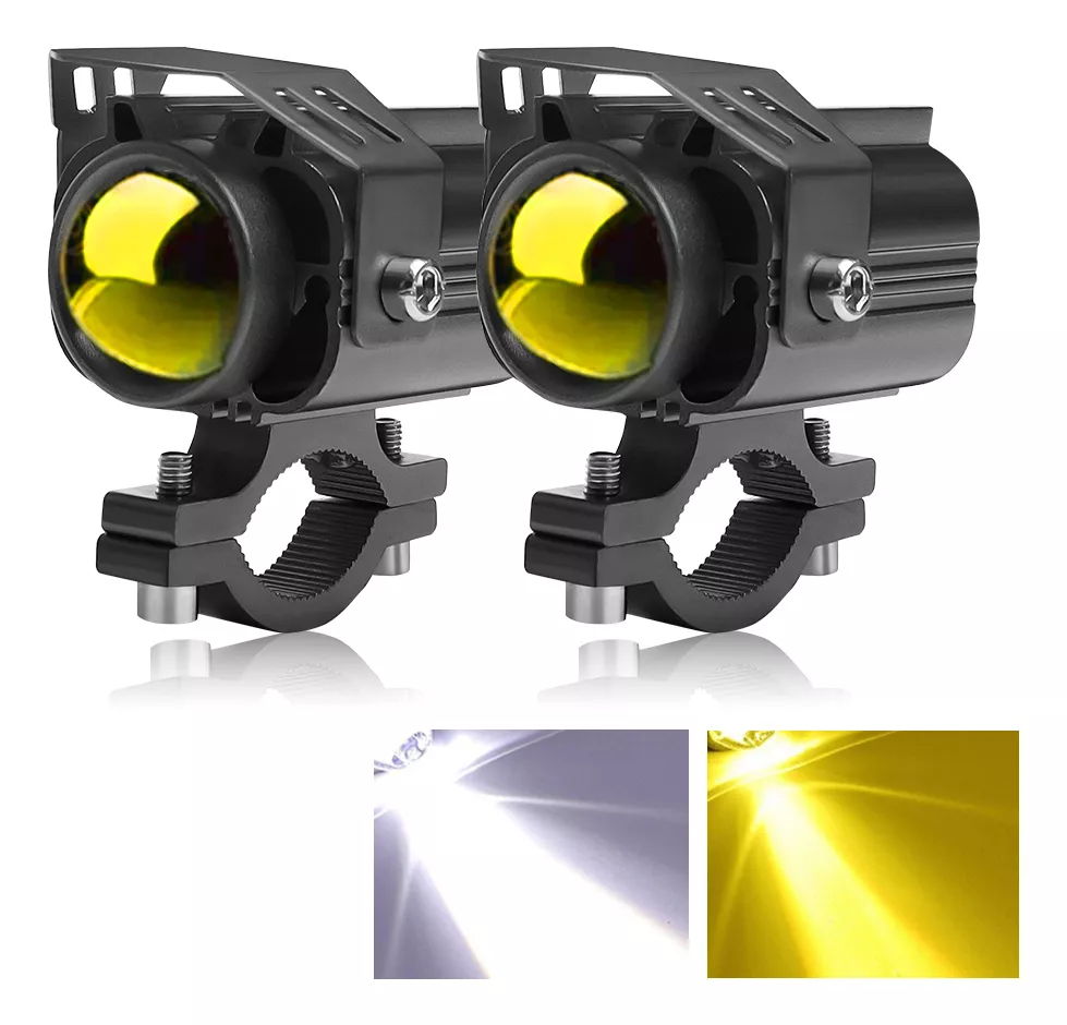 Par Faros Lupa Led Auxiliar Luz Doble Color Auto Moto 120w