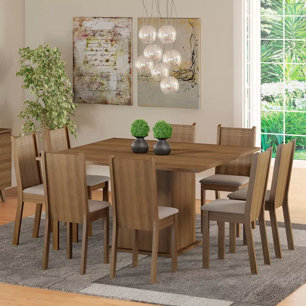 Juego Comedor Madesa Clarice Mesa Tapa Madera 8 Sillas Color Marrón/Beige sintético
