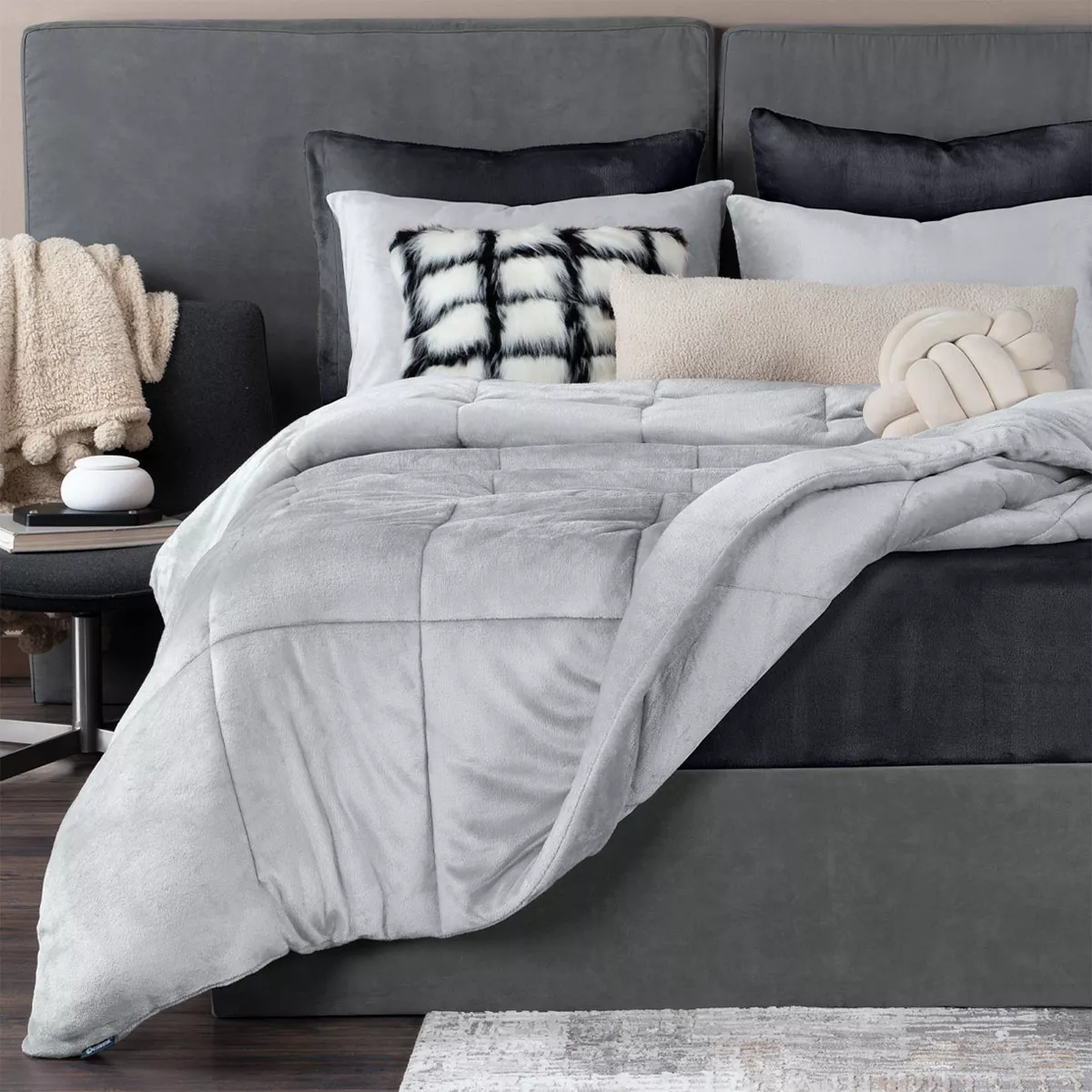 Set Edredón Invernal Matrimonial Esquimal + Fundas De Almohada + Sábana De Cajón, Negro-gris Oscuro.