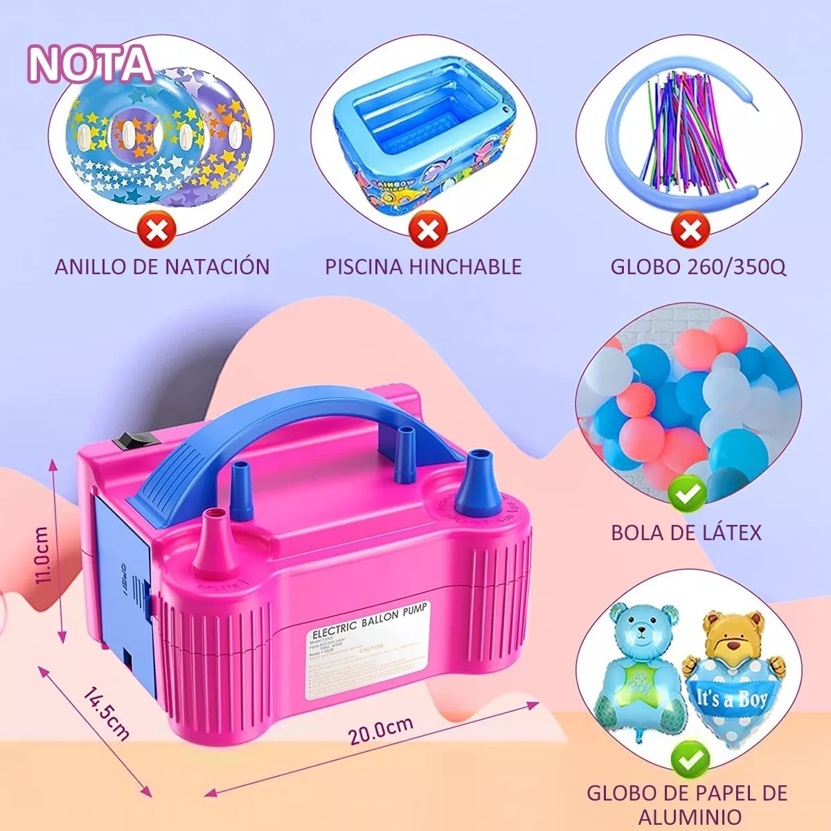 Bomba Electrica Para Inflar Globos Doble Inflador Fiestas