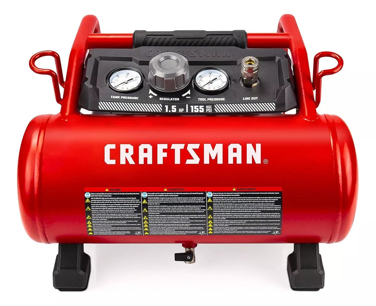 Craftsman Cmxecxa0200341 - Compresor De Aire, 3 Galones, 1.5 Hp Máx. 155 Psi, Sin Aceite, Portátil, Color Rojo
