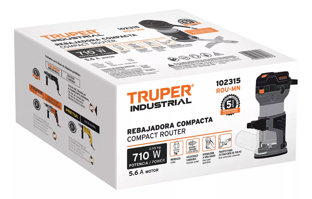 Mini router industrial Truper ROU-MN 710w 3/4hp V. variable