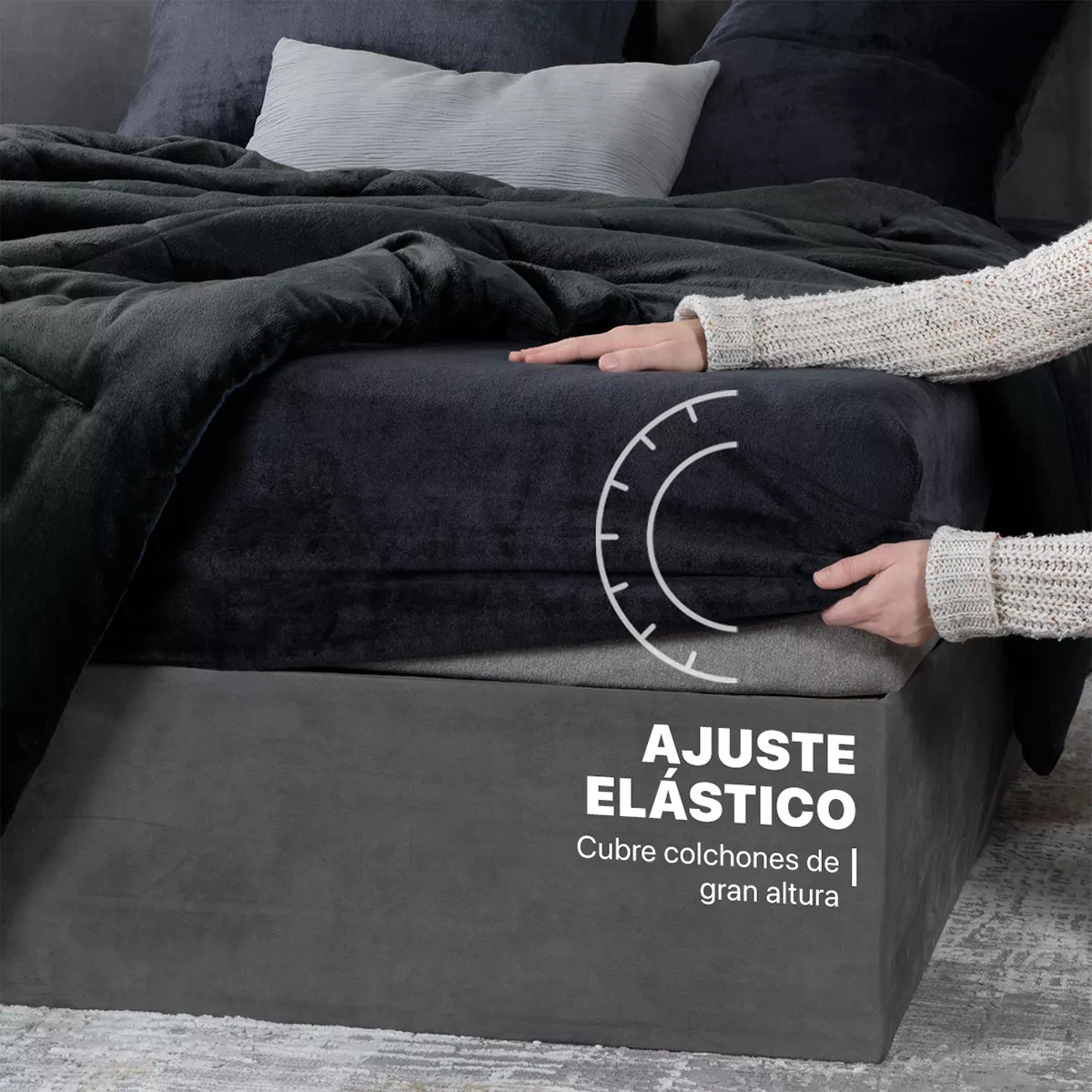 Set Edredón Invernal Matrimonial Esquimal + Fundas De Almohada + Sábana De Cajón, Negro-gris Oscuro.