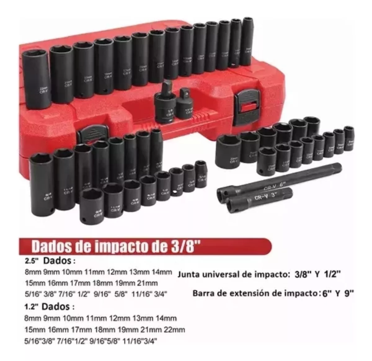 48 Pz Juego De Dados Estandar Alto Impacto Industriales 3/8