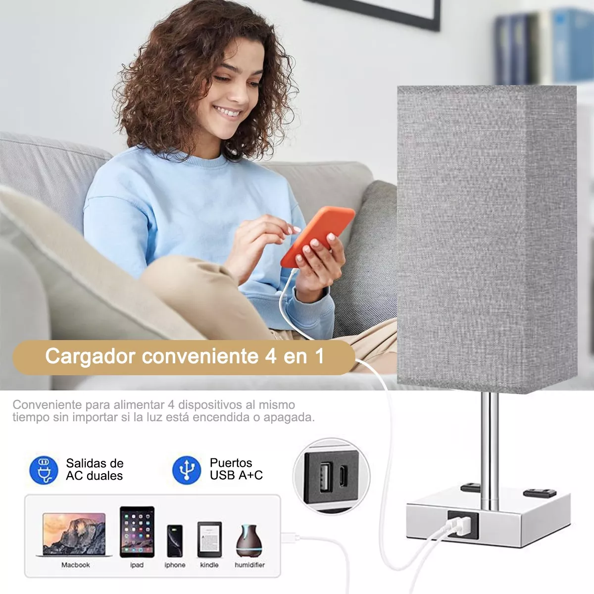 Usb A+c Touch Luz De Noche Lámpara De Mesa Y Enchufe Lámpara