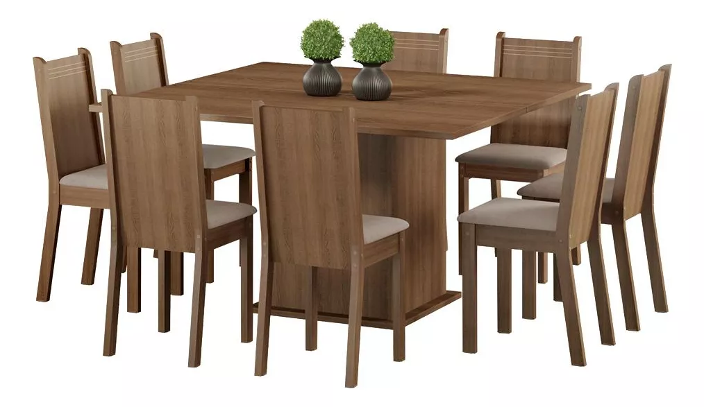 Juego Comedor Madesa Clarice Mesa Tapa Madera 8 Sillas Color Marrón/Beige sintético