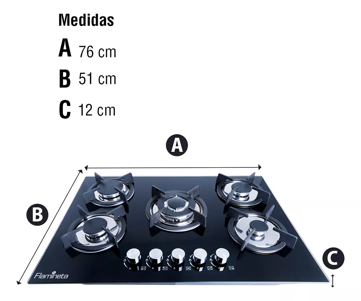 Parrilla Estufa De Gas 5 Quemadores Empotrable Cristal Templ Color Negro