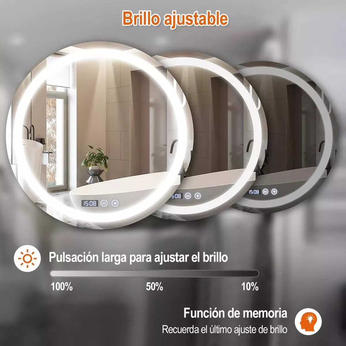 Espejo Led Baño Touch 3 Modo Con Función Antivaho 60*60cm