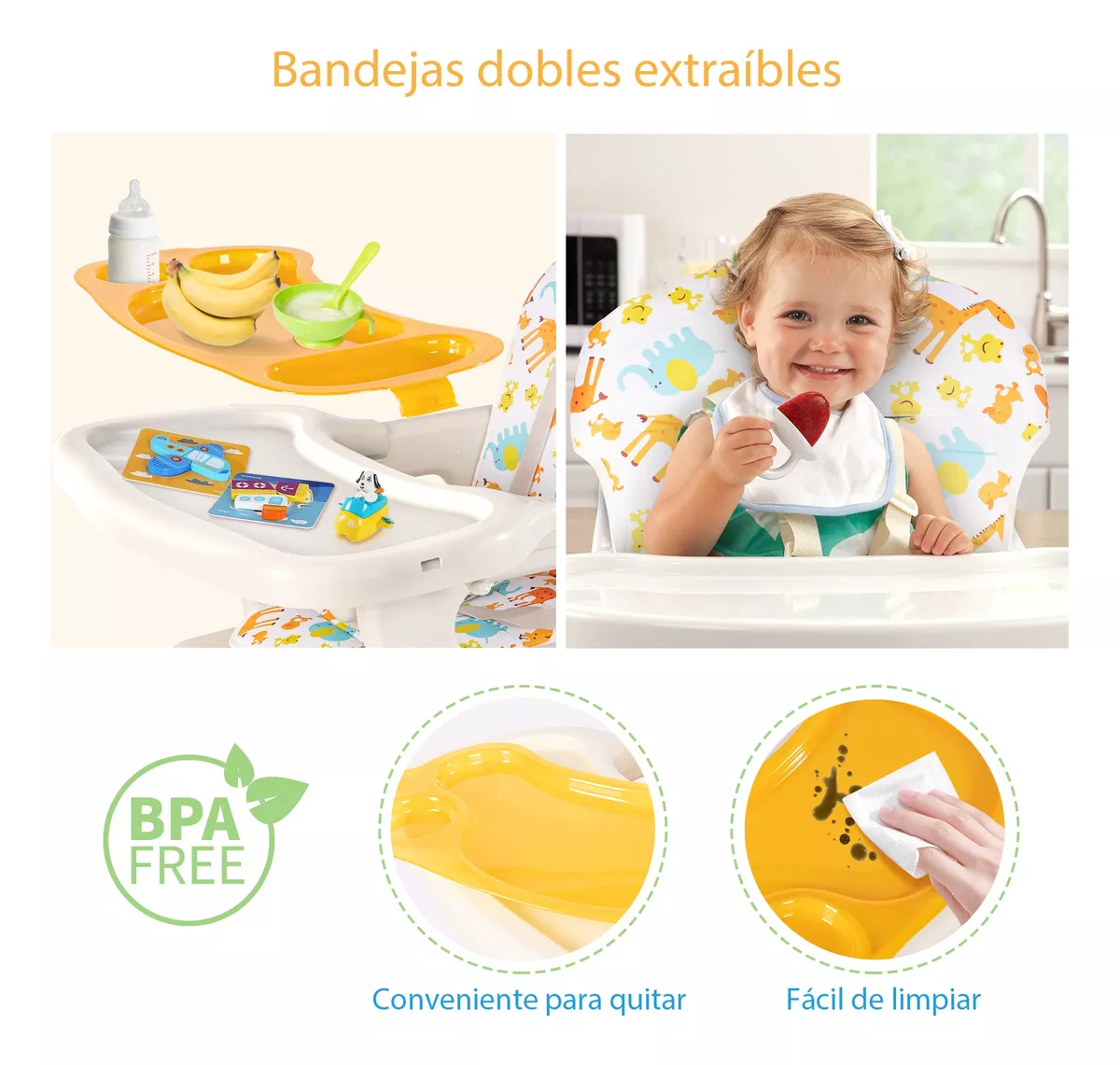 Sejoy Silla Comer Bebé Gy01-gree Plegable 3 En 1 Ajustable