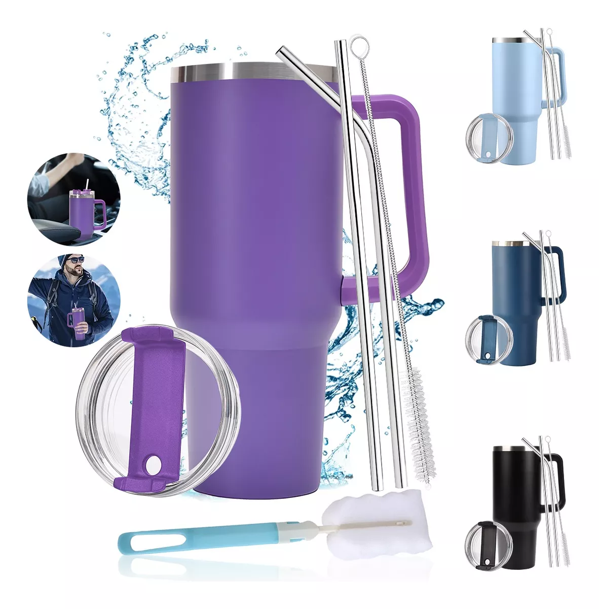 Vaso Térmico De 40oz Acero Inoxidable Con Popote Y Cepillo