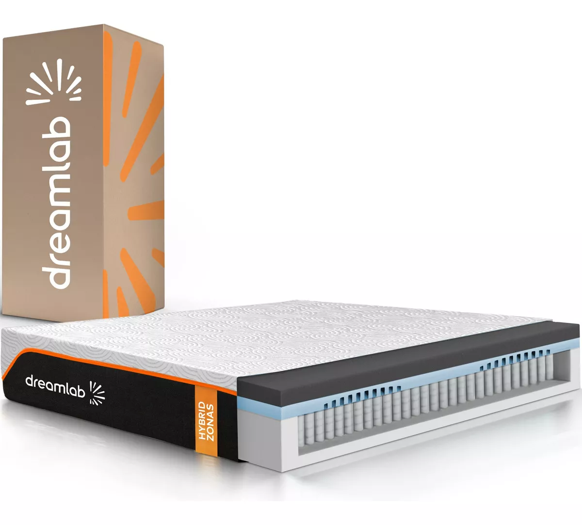 Colchón Matrimonial Dreamlab Hybrid Zonas. Memory Foam con Carbón, Zonas y Micro Resortes Independientes. Hipoalergénico, Espumas y Telas Certificadas. Colchón en Caja