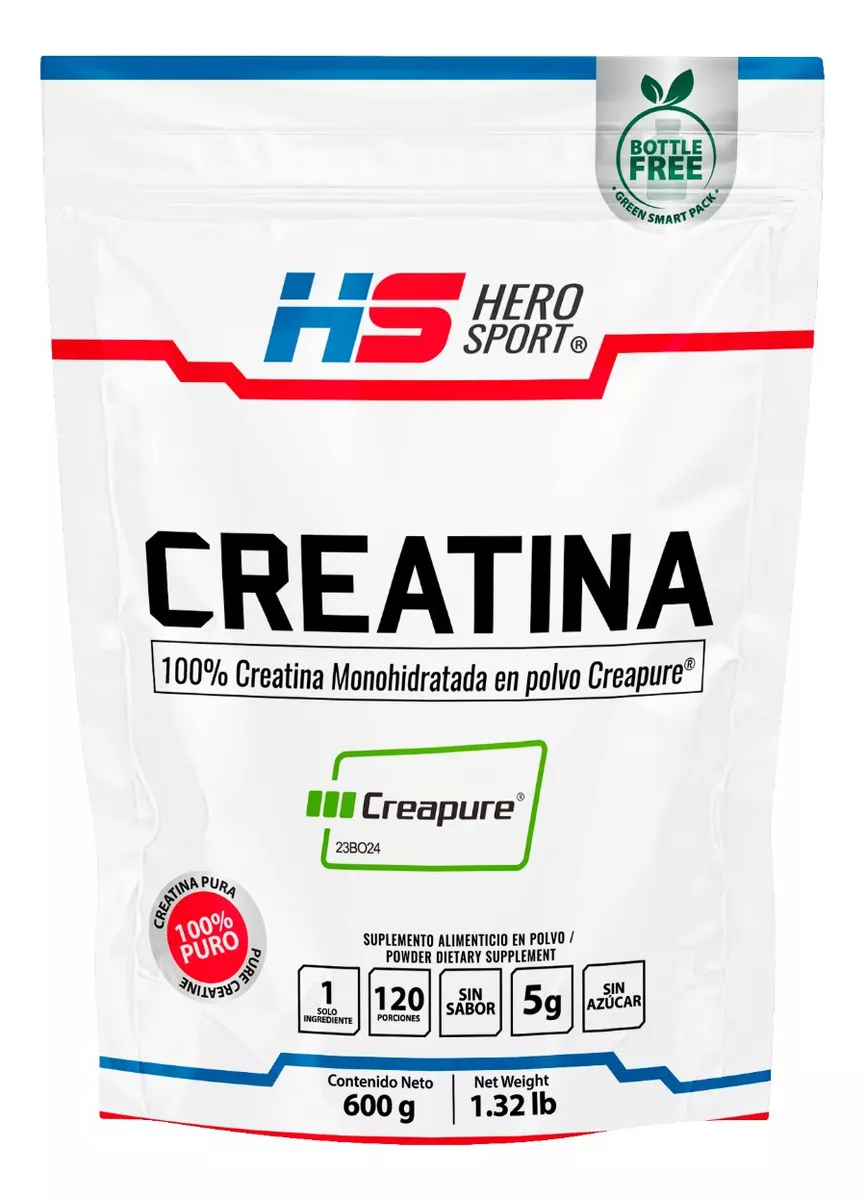 Hero Sport Creatina Monohidratada Creapure 600g 120 Servs Sabor Sin sabor