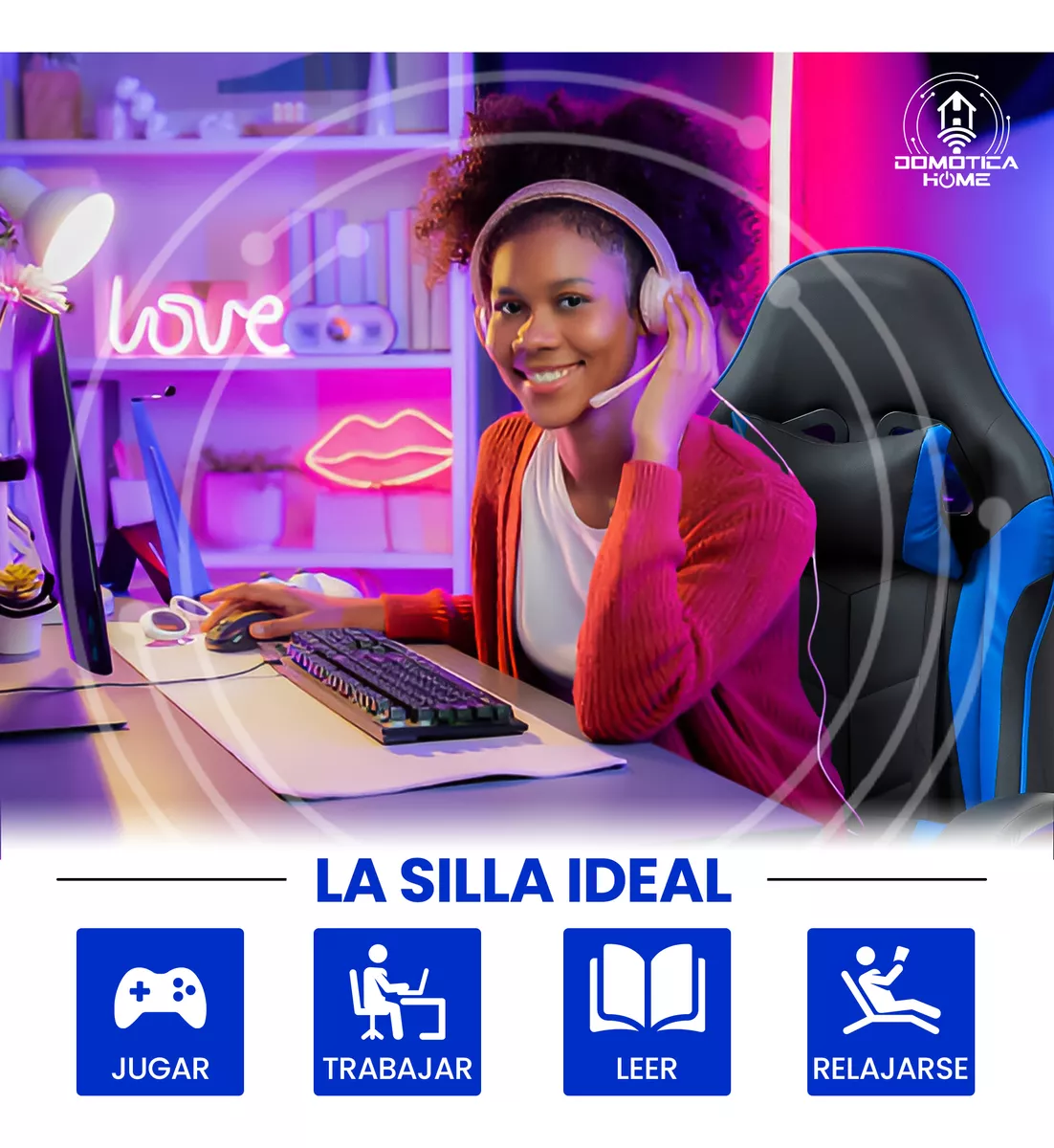 Silla Gamer/escritorio Ergonómica Reclinable Negro-azul