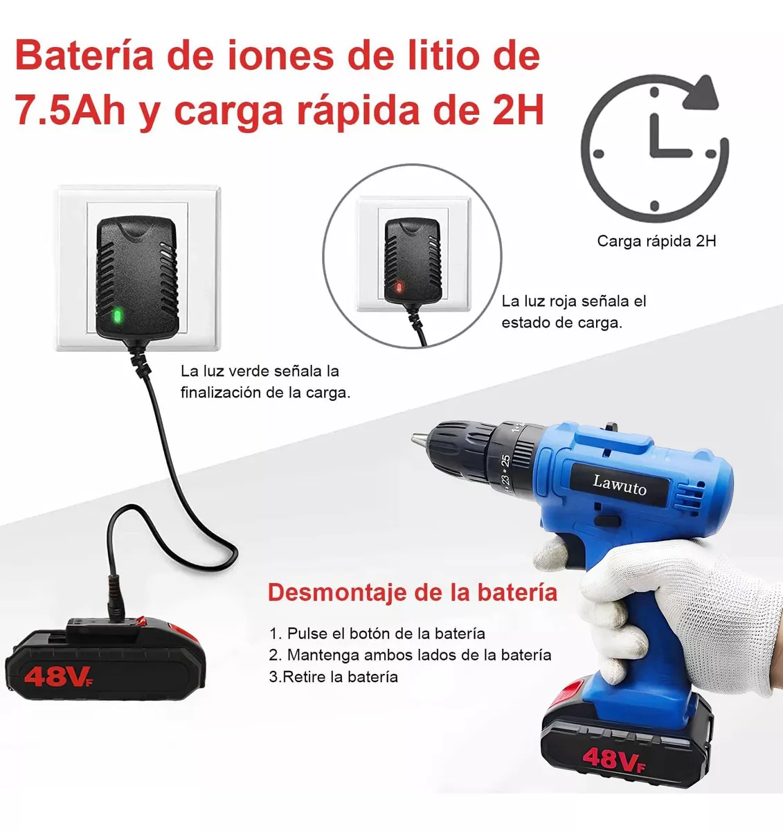 Taladro Electrico Atornillador Inalámbrico Impacto Kit 48v