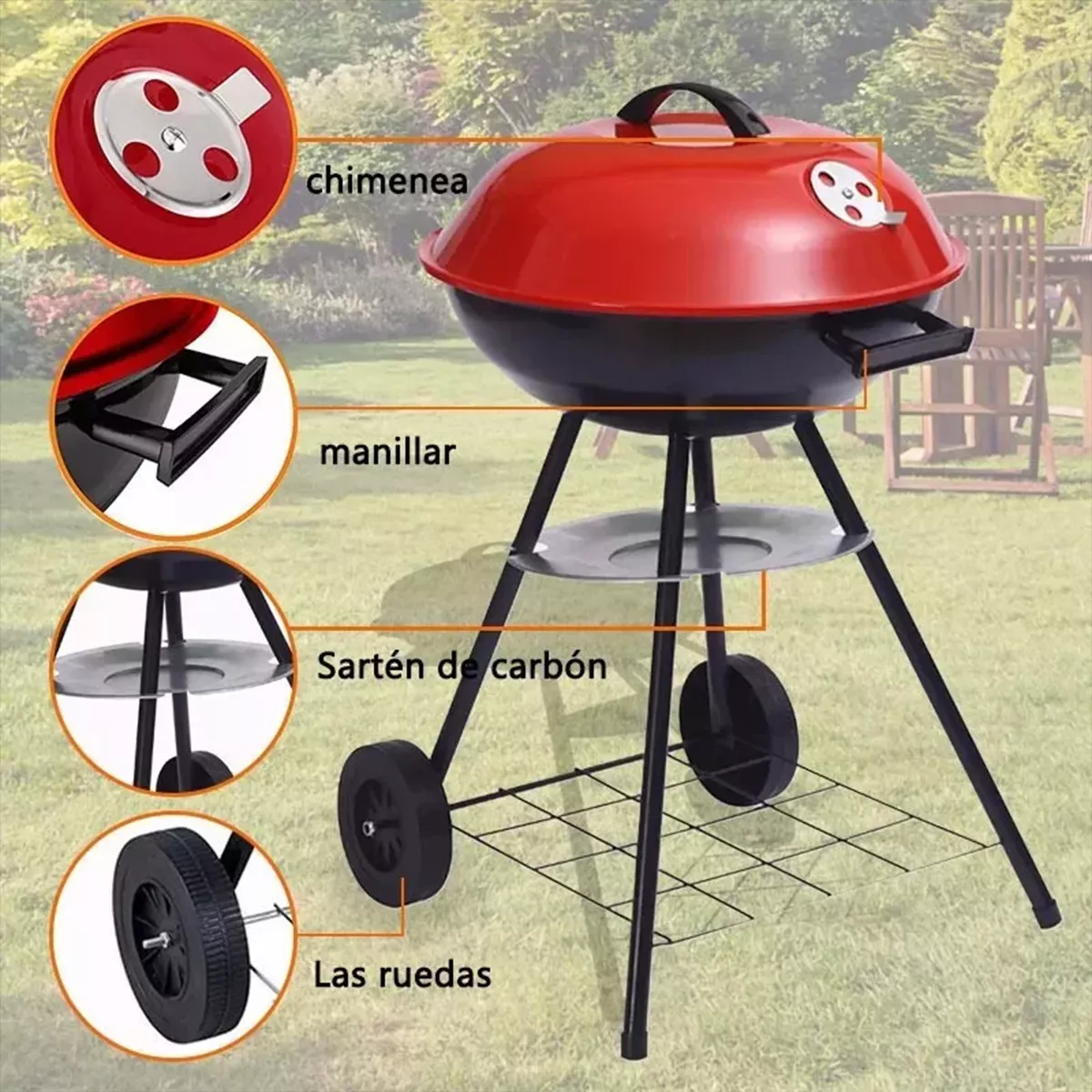 Parrilla De Barbacoa De Acero Inoxidable Redonda 70cm Movibl