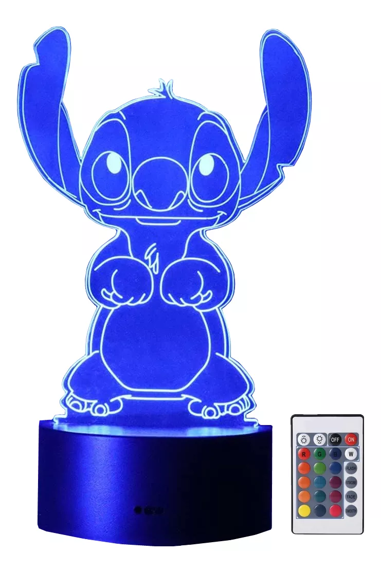 Lámpara De Mesa Stitch Led 3d Control Remoto 16 Colores