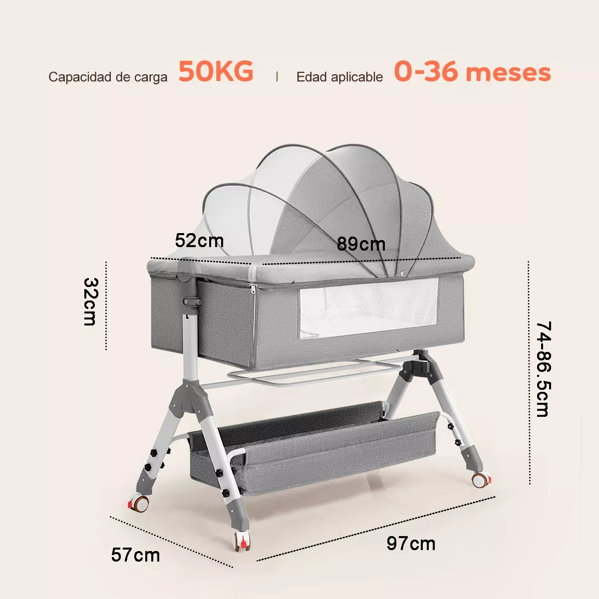Cuna Corral Para Bebes Cama Altura Regulable Con Mosquitero