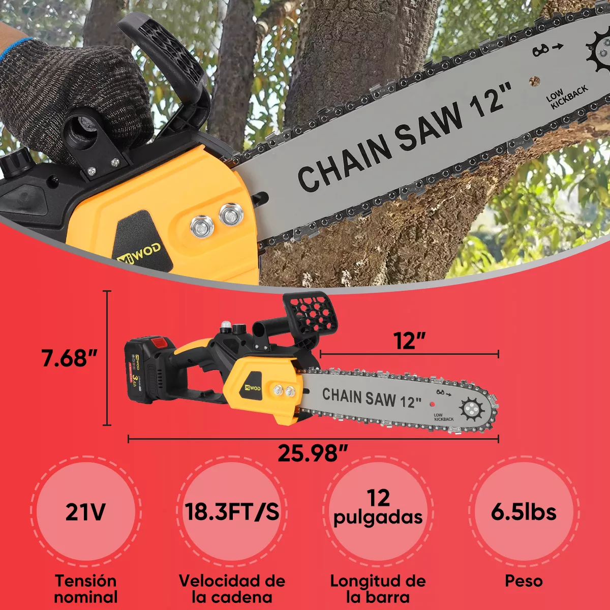 Motosierra Eléctrica Portátil Inalámbrica Dos Baterías 12 In