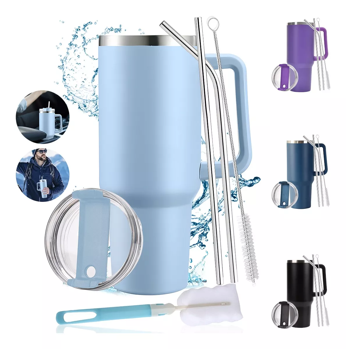 Vaso Térmico De 40oz Acero Inoxidable Con Popote Y Cepillo