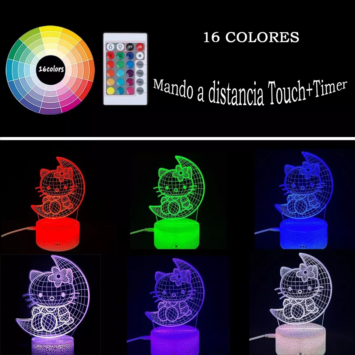 Lámpara Acrílico 3d Luz De Colores Nocturna Hello Kitty