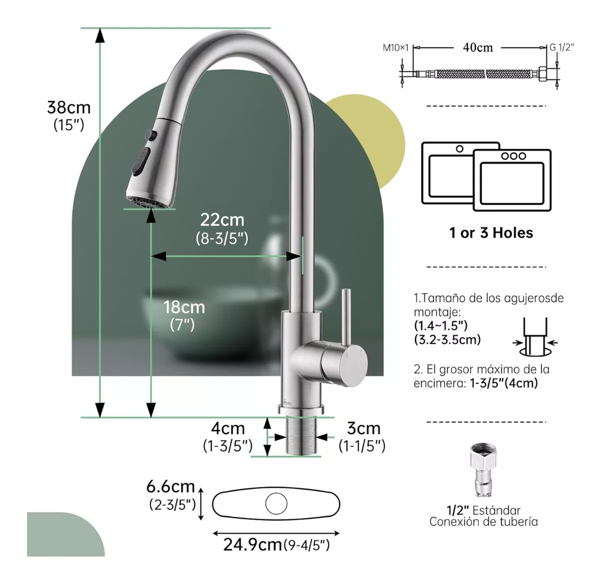 Grifo Monomando Fregadero Llave Mezcladora Tarja Cocina 360