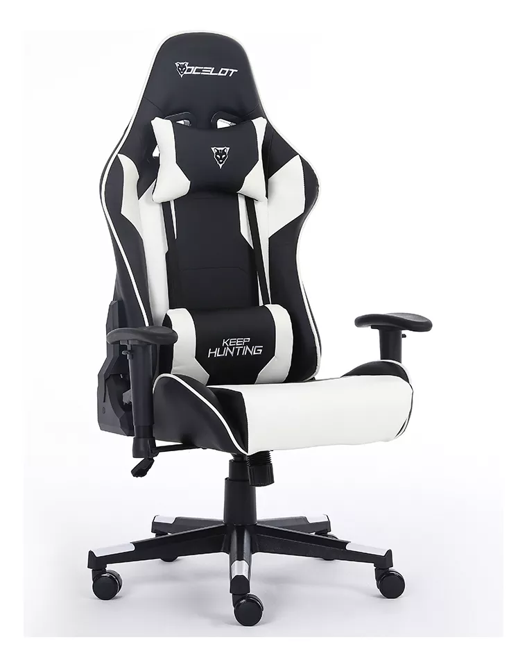 Silla Gamer Ocelot Ergonómica Descansa Brazos Ajustables Reclinable 90-155 grados Color Negro y Blanco OSB-04