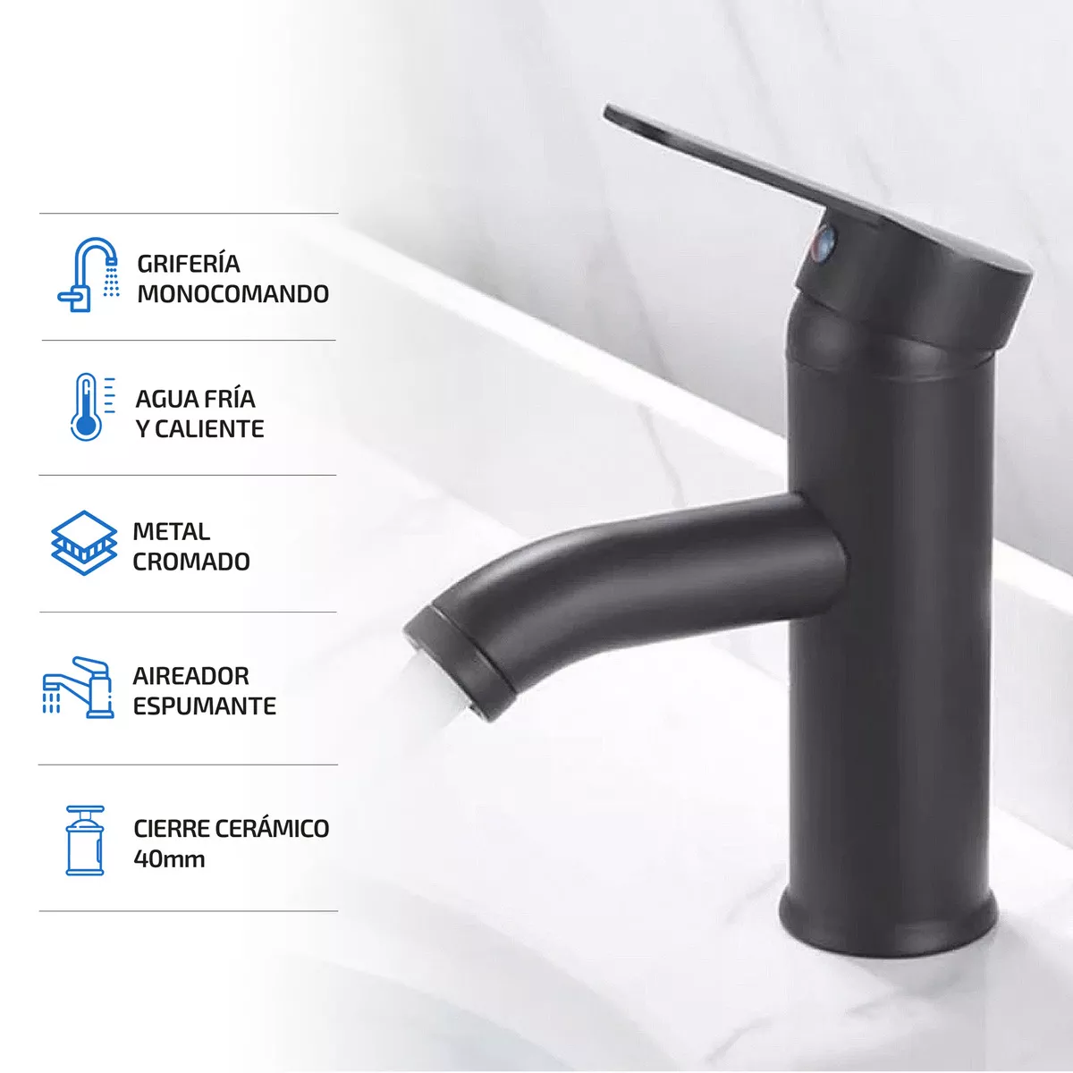 Llave Mezcladora Baja Monomando Para Lavabo Fregadero Grifo Negro Lavamanos Baño Femmto Negro