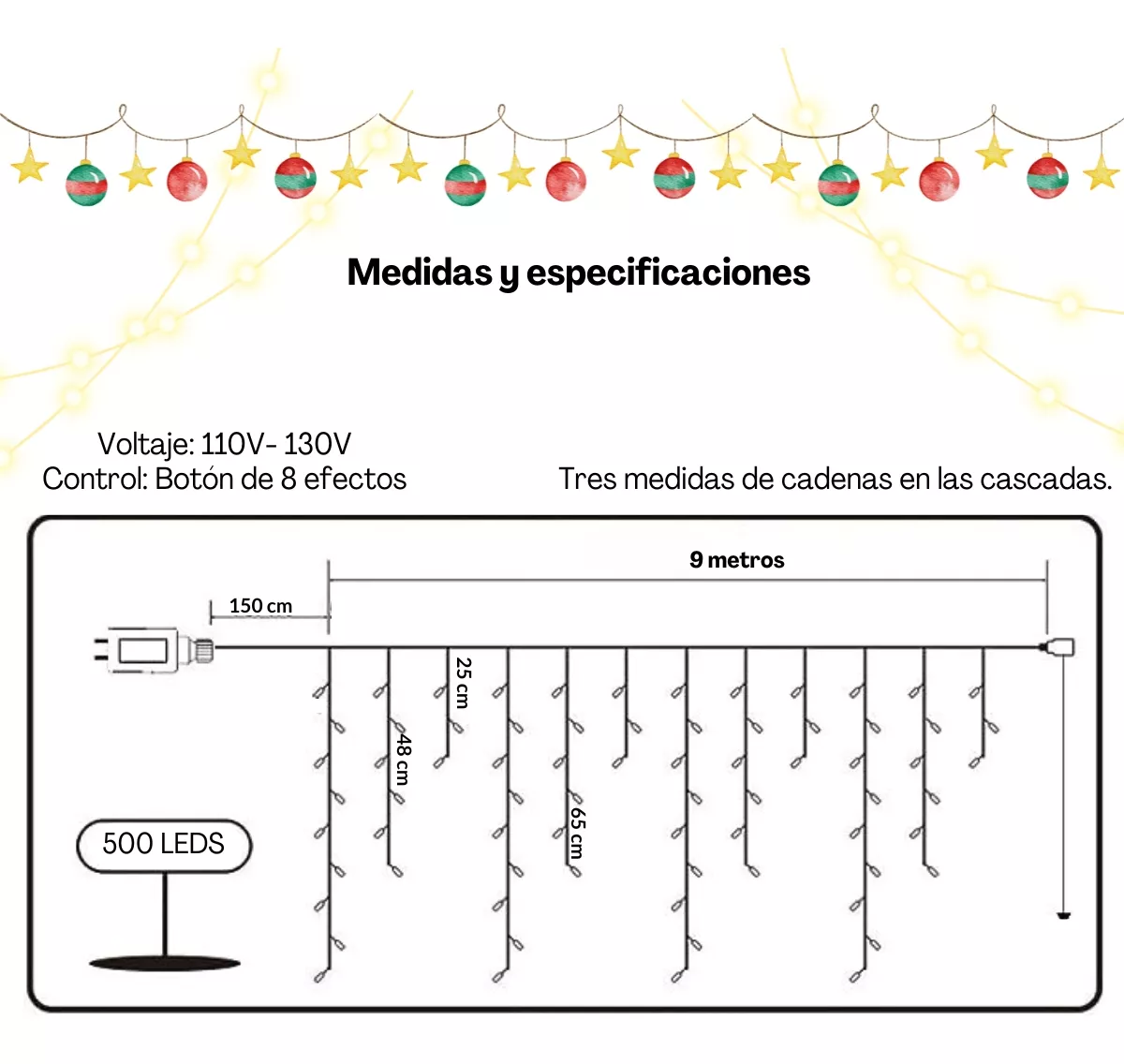 Luces Led Cascada 9m 500l Dosyu Transparente Dy-ice500l-csc