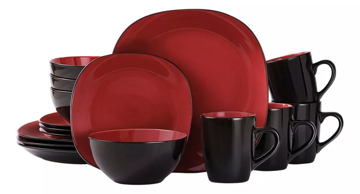 Vajilla Roja Cuadrada Vascella Para 4 Personas 16pz